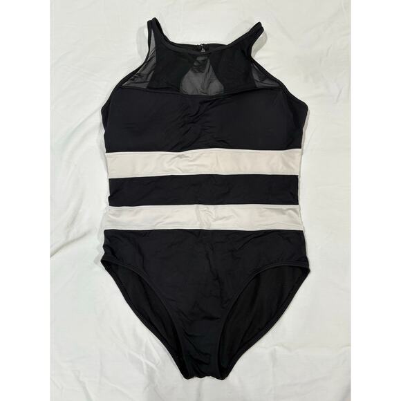 Liz Claiborne Black & White Modest One Piece Swimsuit Size 12 - Picture 1 of 6